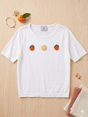 Milano White Short Sleeve Tee with Orange Beading